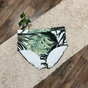 Cacique Lane Bryant 28 Tropical Leaf Mid Waist Brief Swim Bikini Bottoms NWOT